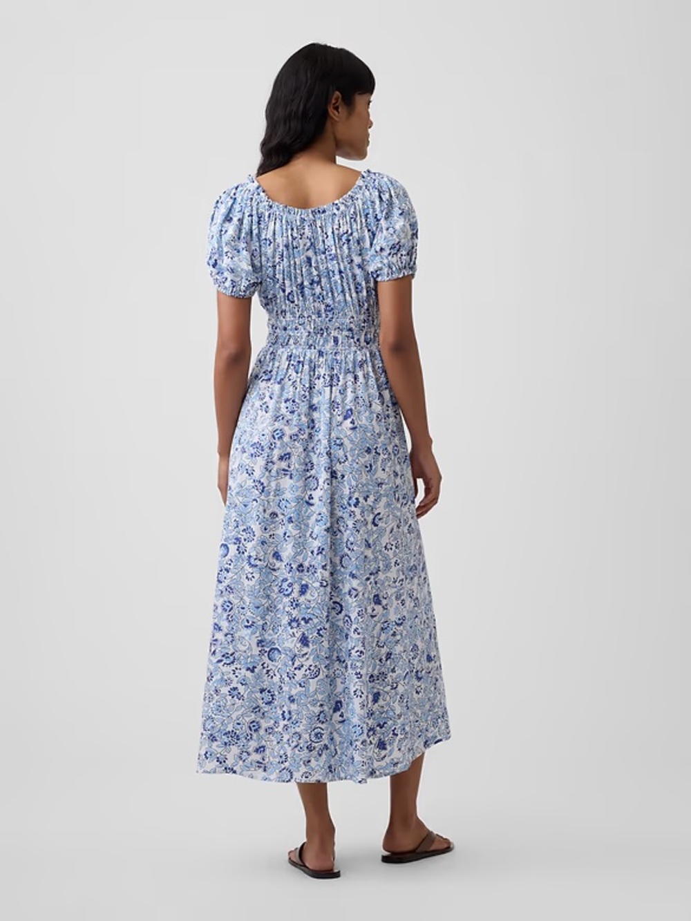 GAP NWT Blue Floral Puff-Sleeve Maxi Dress~Size L - Picture 2 of 11